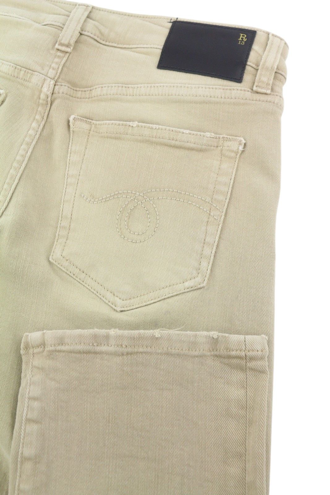 R13 W28 Beige Stretch Cropped Ankle Zipper Jeans 88829 Size 28" / US 6 / IT 42 - 6 Thumbnail