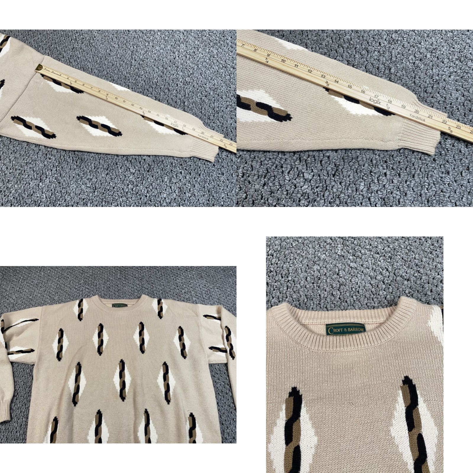 Vintage VTG 90s Geometric Chunky Knit Sweater Men's XL Beige Cotton Crew Neck Pullover Vintage Cosby Dad Style Size US XL / EU 56 / 4 - 8 Thumbnail