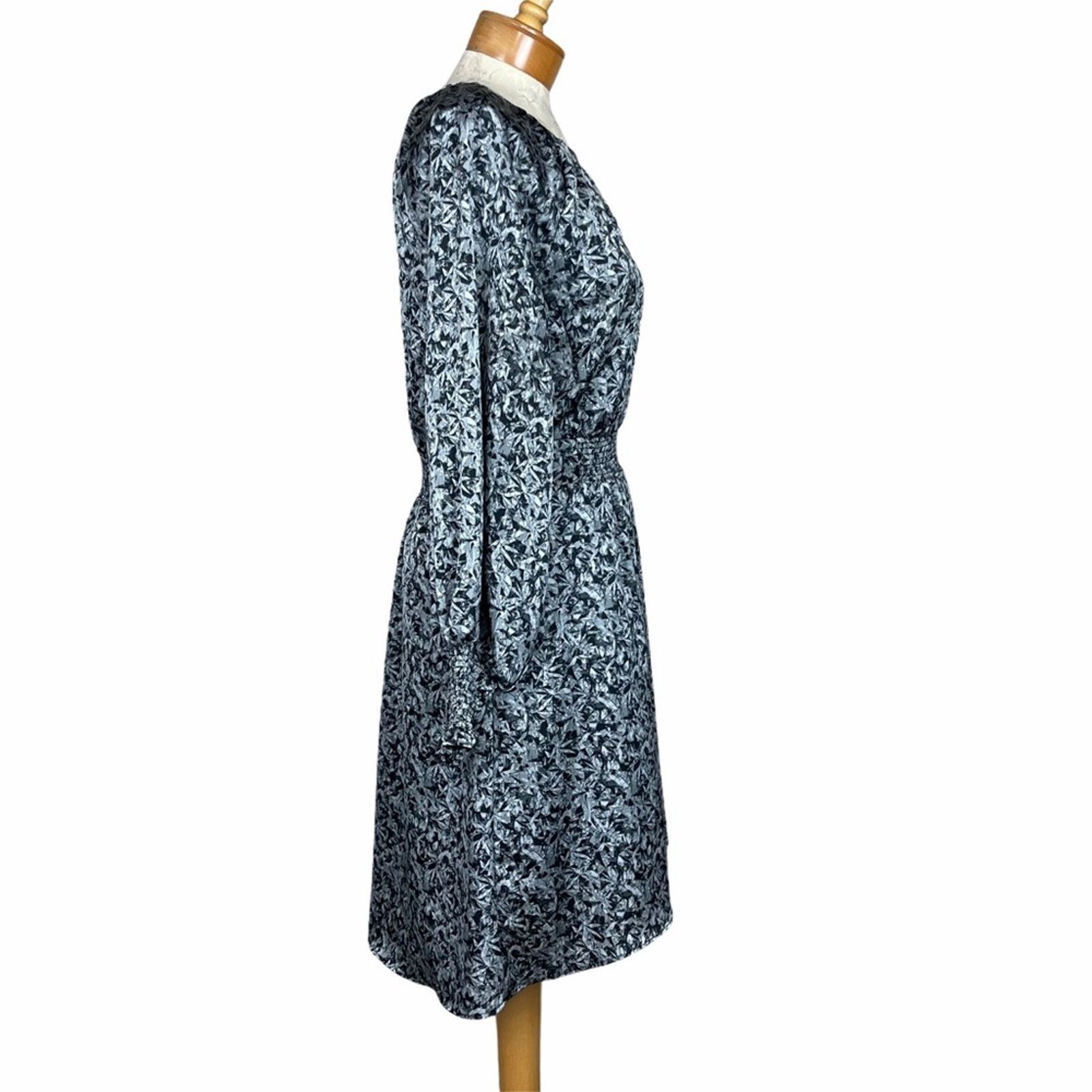 Halston H by Halston Long Sleeve Leaf Print Dress Gray M Size M / US 6-8 / IT 42-44 - 4 Thumbnail