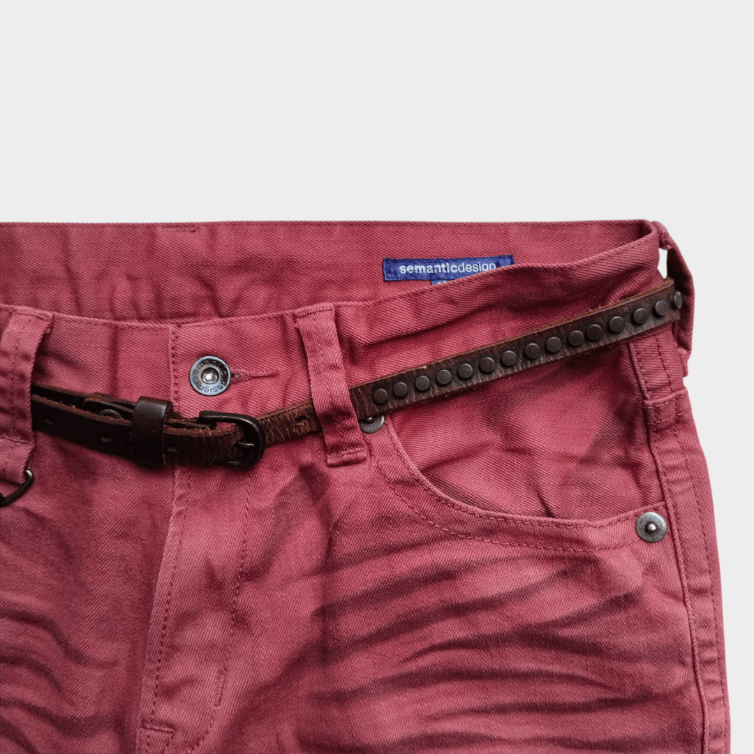 If Six Was Nine × Le Grande Bleu (L.G.B.) × Tornado Mart Semantic design maroon bloody whisker effect jean Size US 31 - 5 Thumbnail