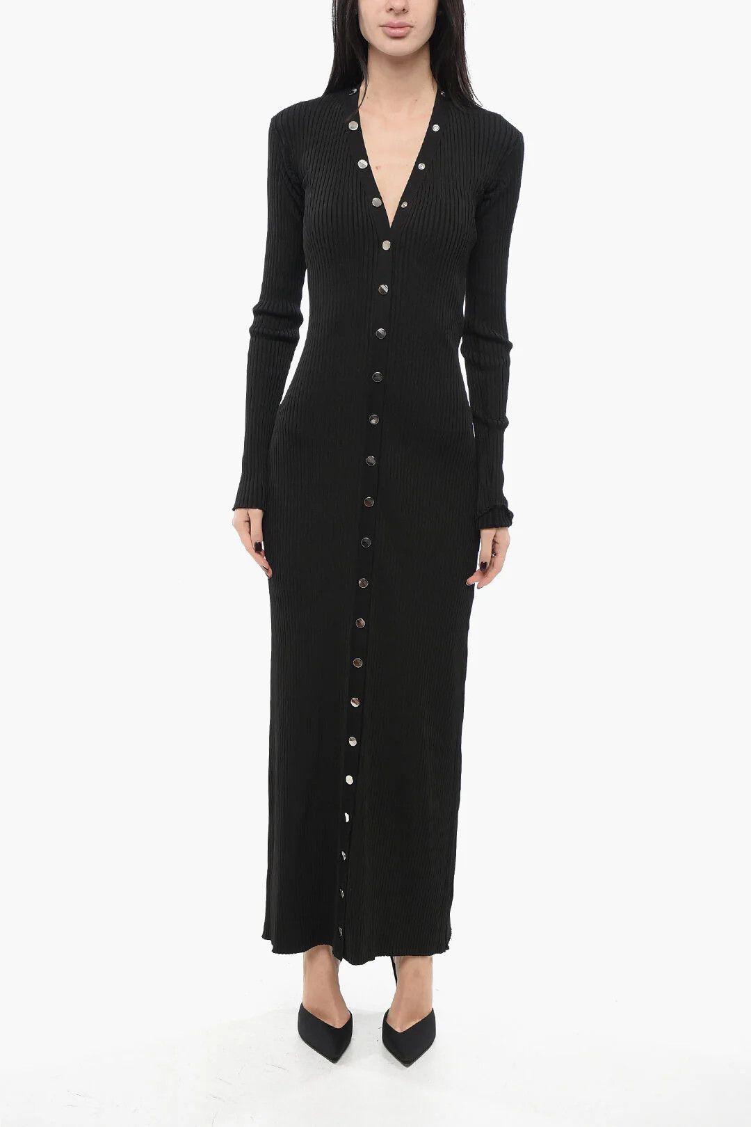 The Attico og1mm0426 Ribbed Cardigan Dress in Black Size S / US 4 / IT 40 - 1 Thumbnail