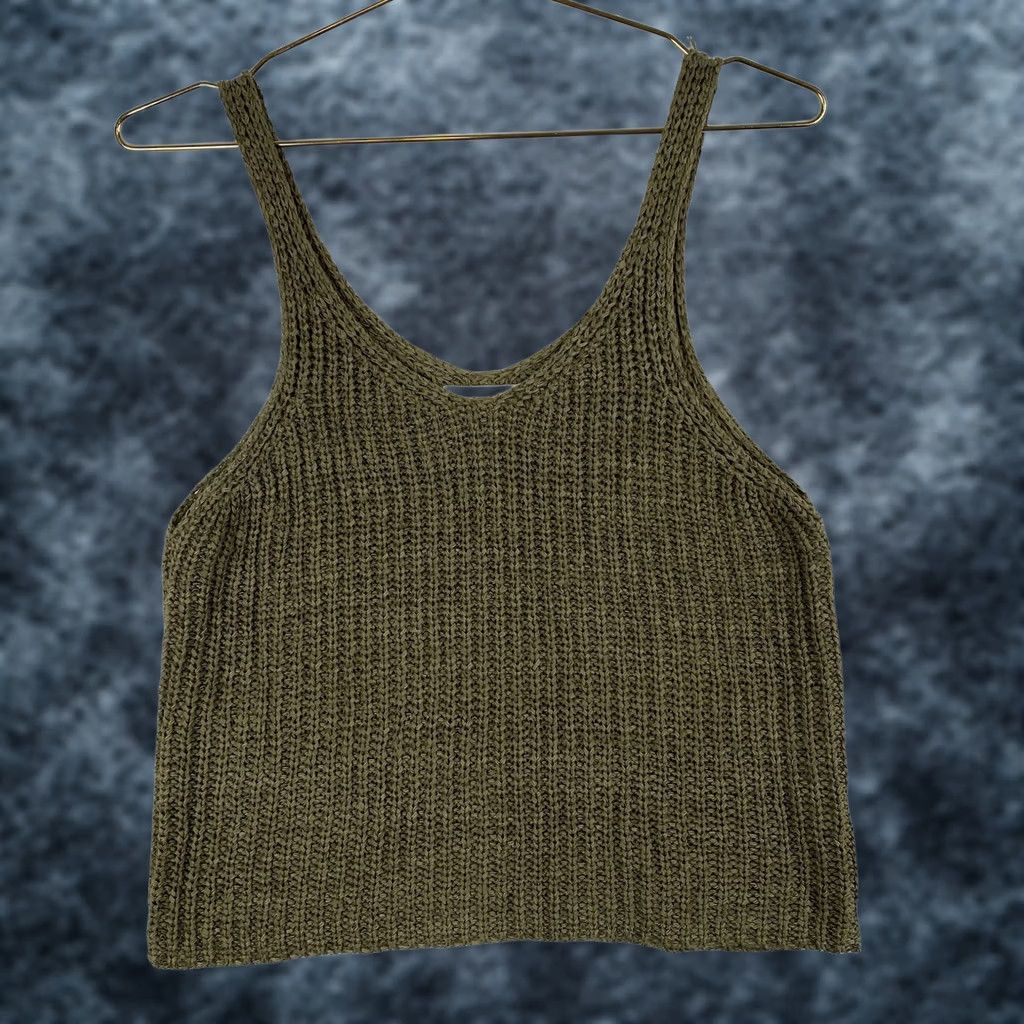 Vintage Shantex Red Butterflies Sweater Womens L Green Crop Top Chunky Knit Tank Boho Size L / US 10 / IT 46 - 1 Thumbnail