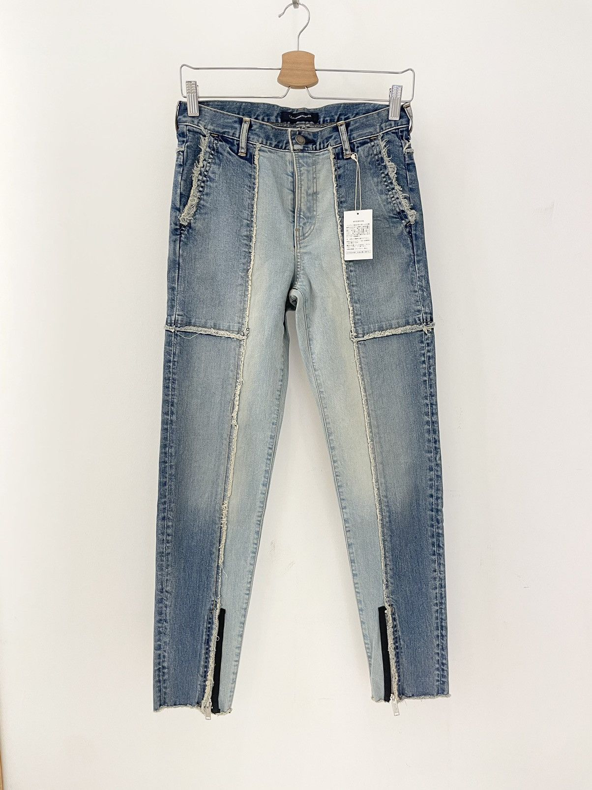 image of John Undercover Patchwork Skinny Denim Jeans in Blue, Men's (Size 28)