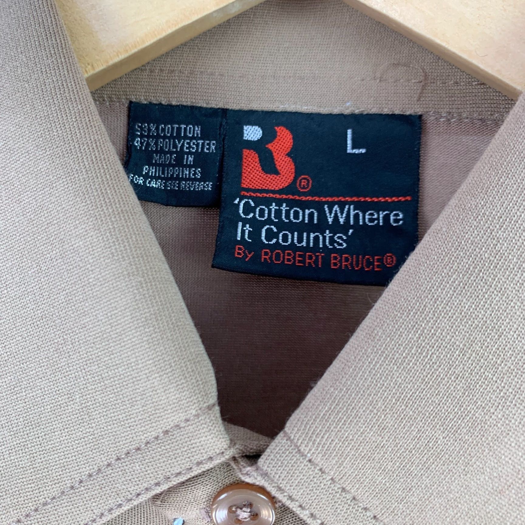 Vintage VINTAGE Robert Bruce Polo Shirt Mens Brown 90s Large Cotton Blend Short Sleeve Button-Down Collared Polo New Size US L / EU 52-54 / 3 - 3 Thumbnail