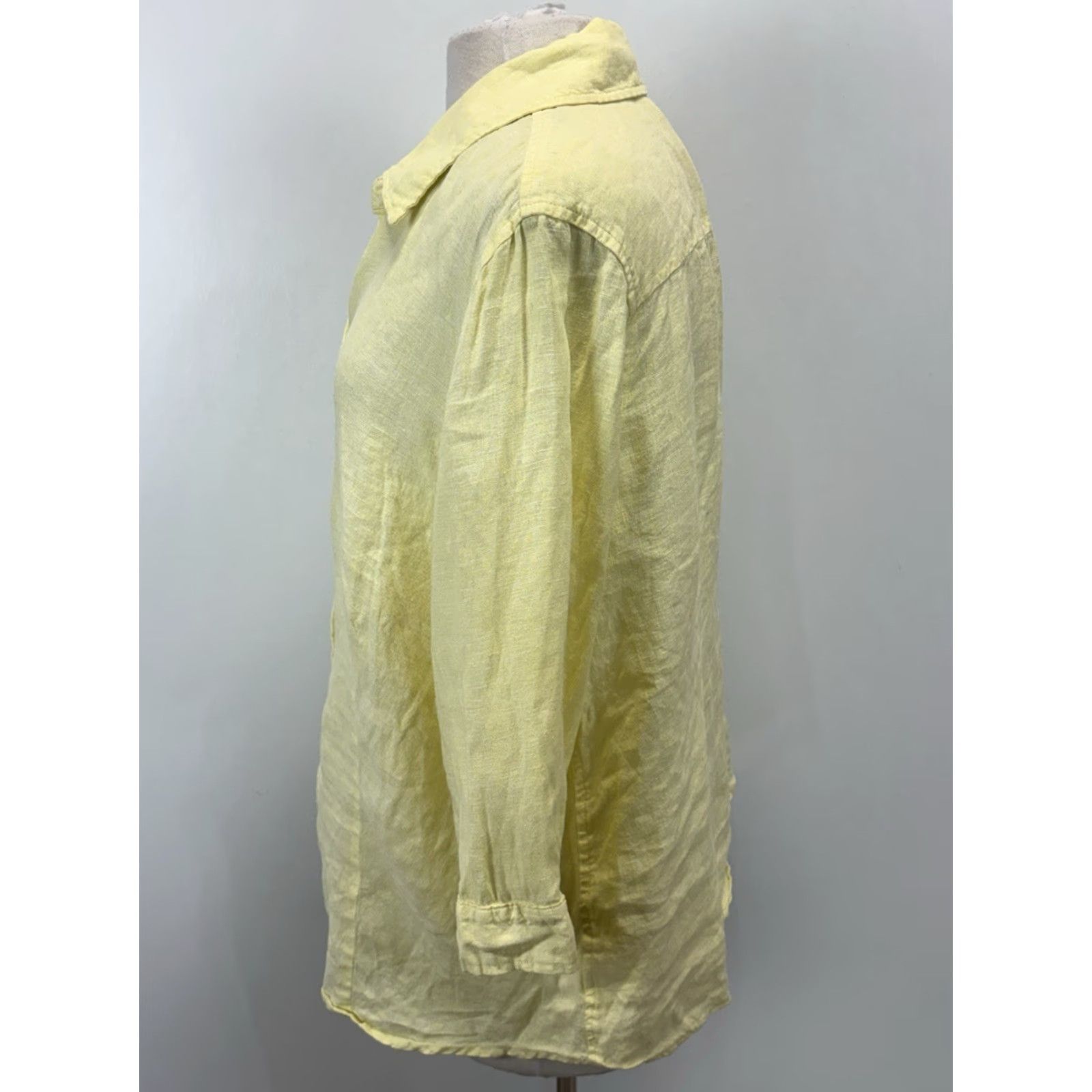 Coldwater Creek VINTAGE Coldwater Creek Shirt 100% Linen Button-Up Women’s 1X Plus Yellow Coastal, Collared, Solid, Button Closure, Adult Women Size XL / US 12-14 / IT 48-50 - 2 Thumbnail