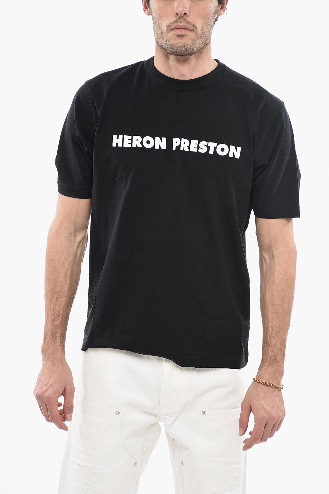 image of Heron Preston Og1Mm0424 Crewneck Cotton T-Shirt In Black, Men's (Size Small)