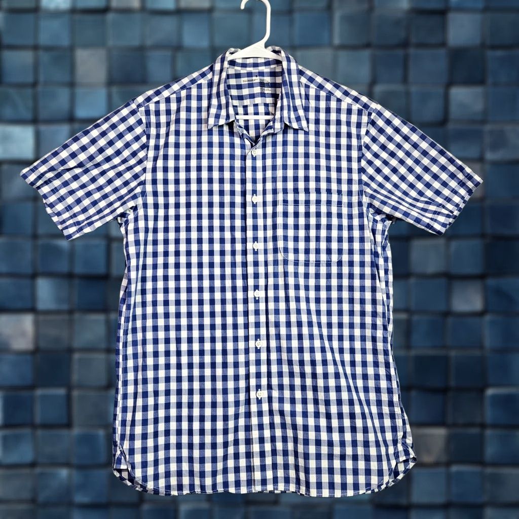 Muji MUJI Button-Up Blue White Check Plaid Short Sleeve Minimal Casual Shirt S Mens Cotton Button-Down Size US S / EU 44-46 / 1 - 1 Thumbnail