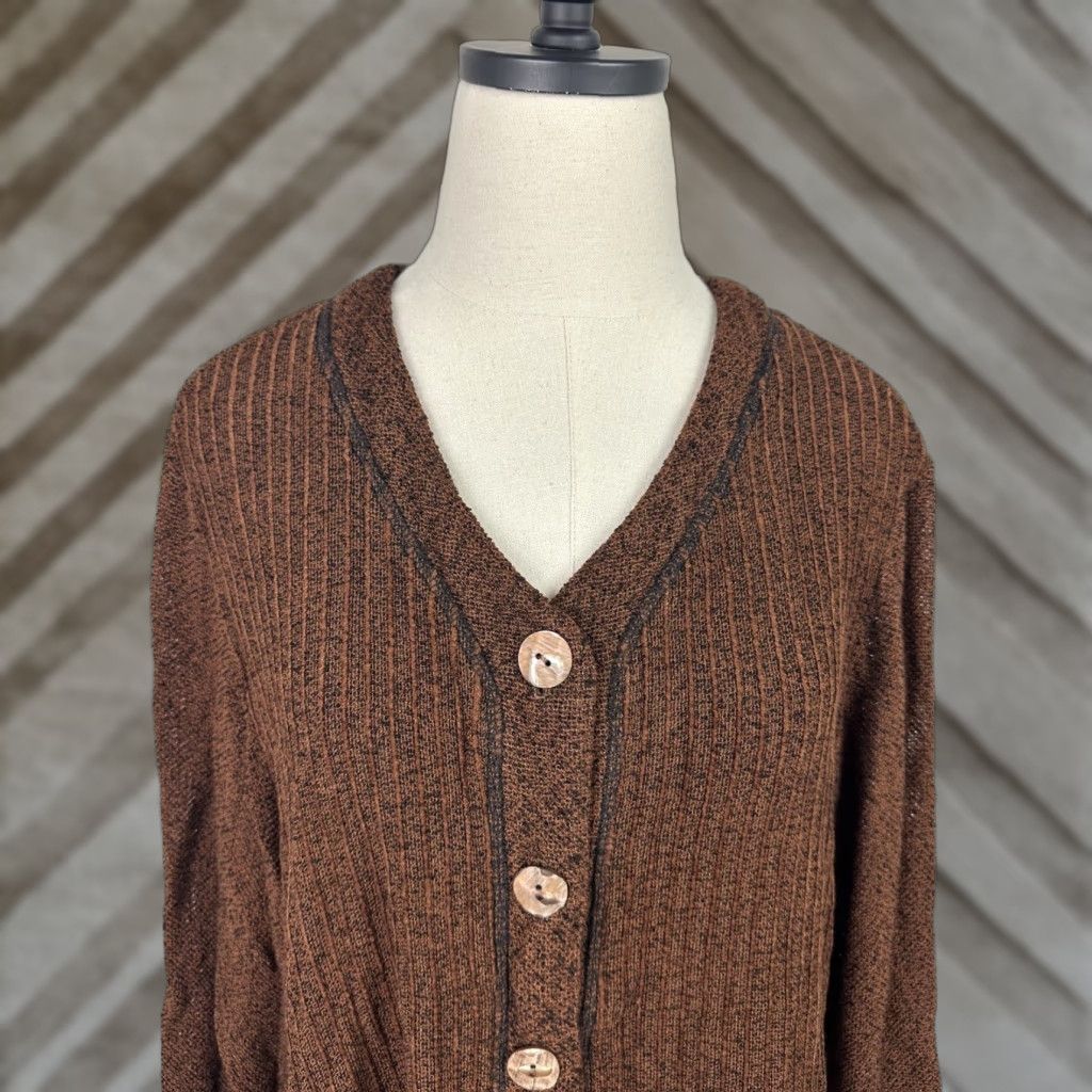 Vintage VINTAGE Cynthia Max Cardigan Womens L Brown Ochre Open Knit 90s Bohemian Size L / US 10 / IT 46 - 1 Thumbnail
