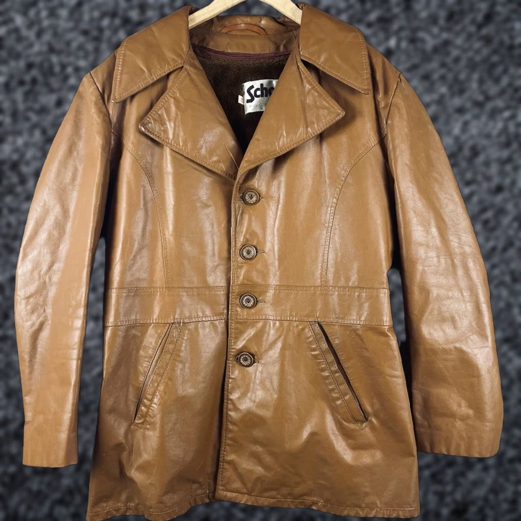 Schott Vtg Schott Bros. Leather Jacket 42 Car Coat Brown Button Removable Fur Lining Size US XS / EU 42 / 0 - 1 Thumbnail