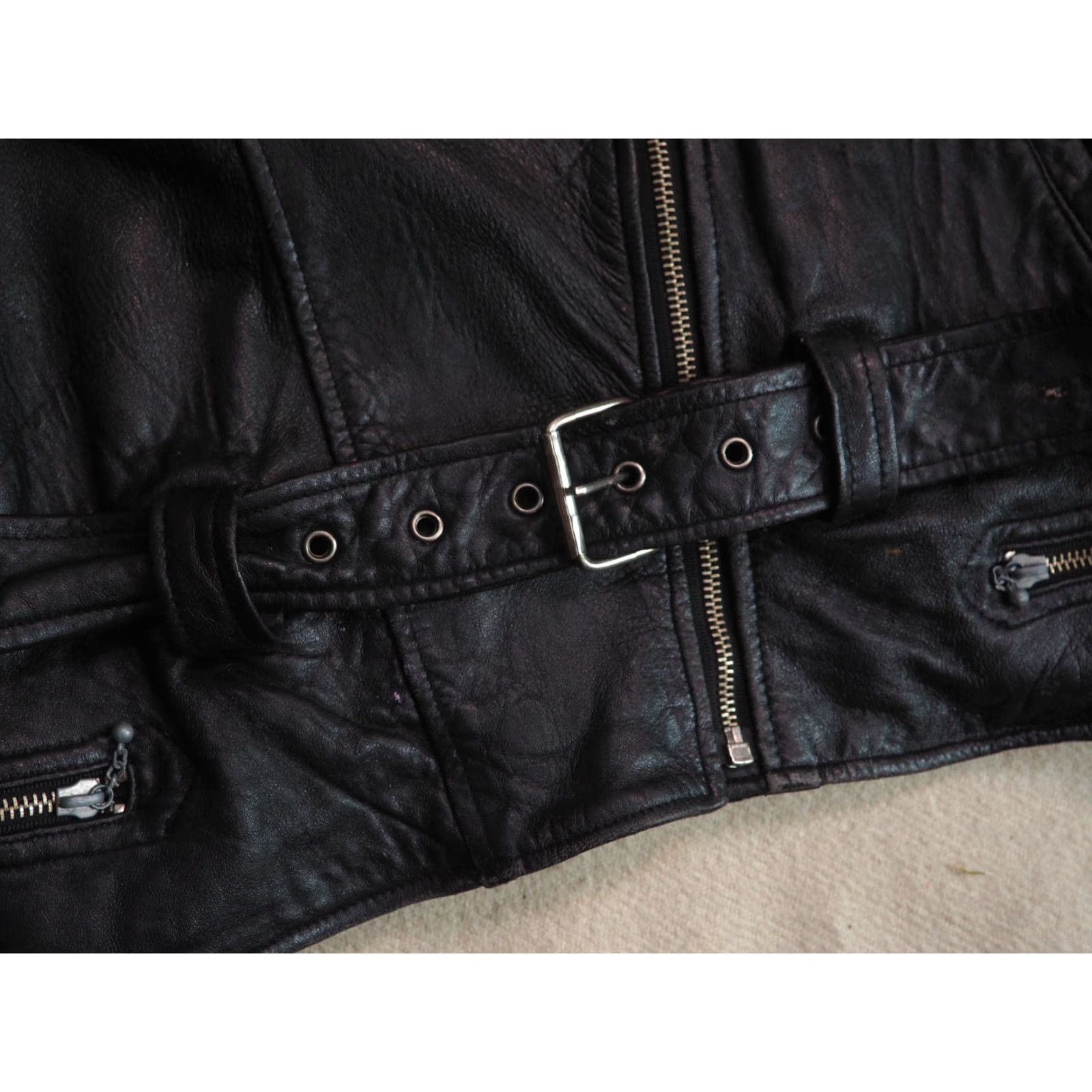 Vintage VINTAGE Winlit Leather Jacket Womens 80s 90s Black Zip Moto Cafe Western Glam Rock L Size L / US 10 / IT 46 - 7 Thumbnail