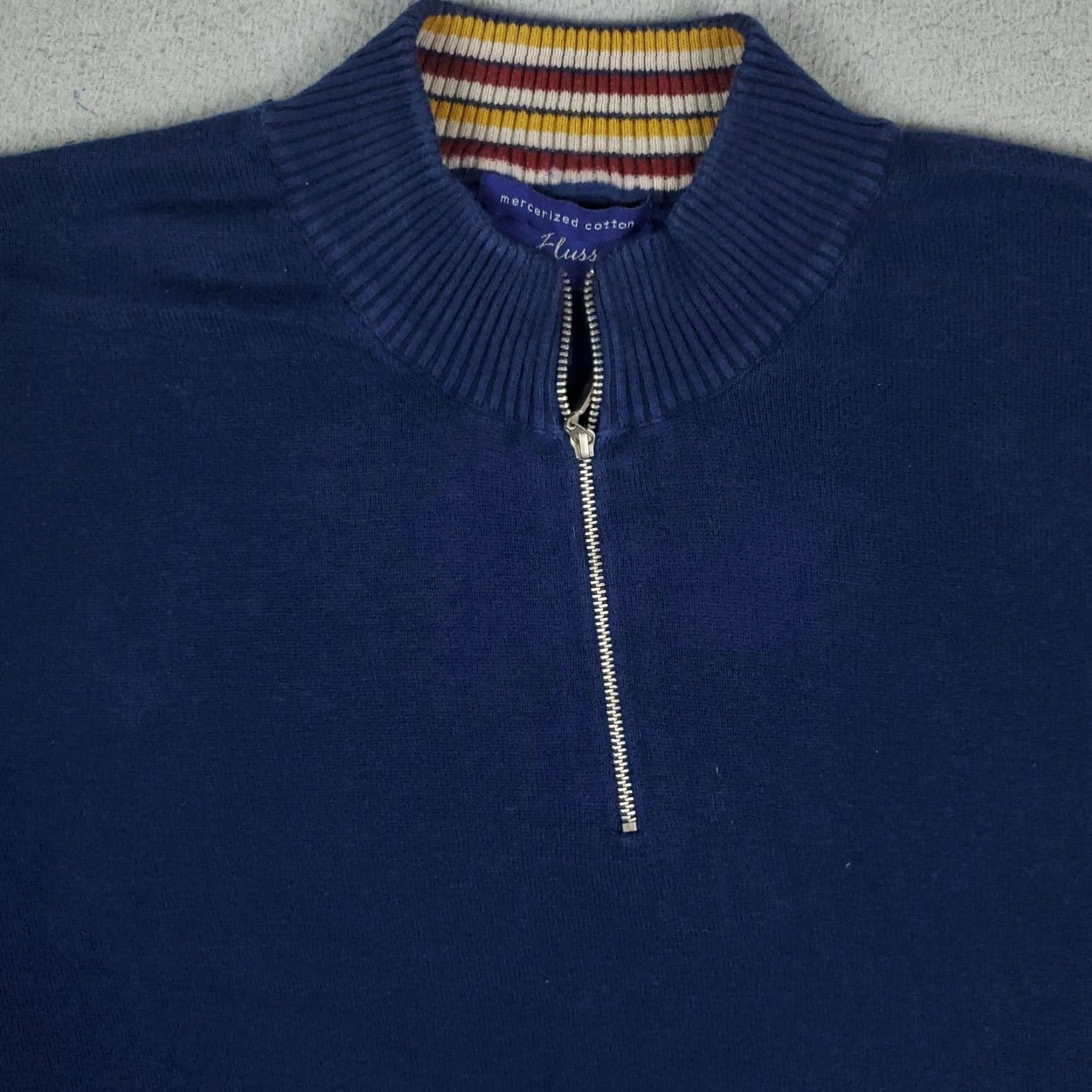 Vintage Alan Flusser Quarter Zip Pullover Sweater Blue Small Unisex Adult Size US S / EU 44-46 / 1 - 2 Thumbnail
