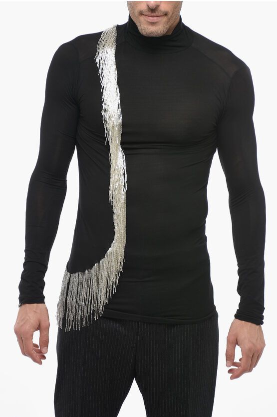 image of Jil Sander Turtleneck Top With Beaded Decoration in Black, Men's (Size Large)