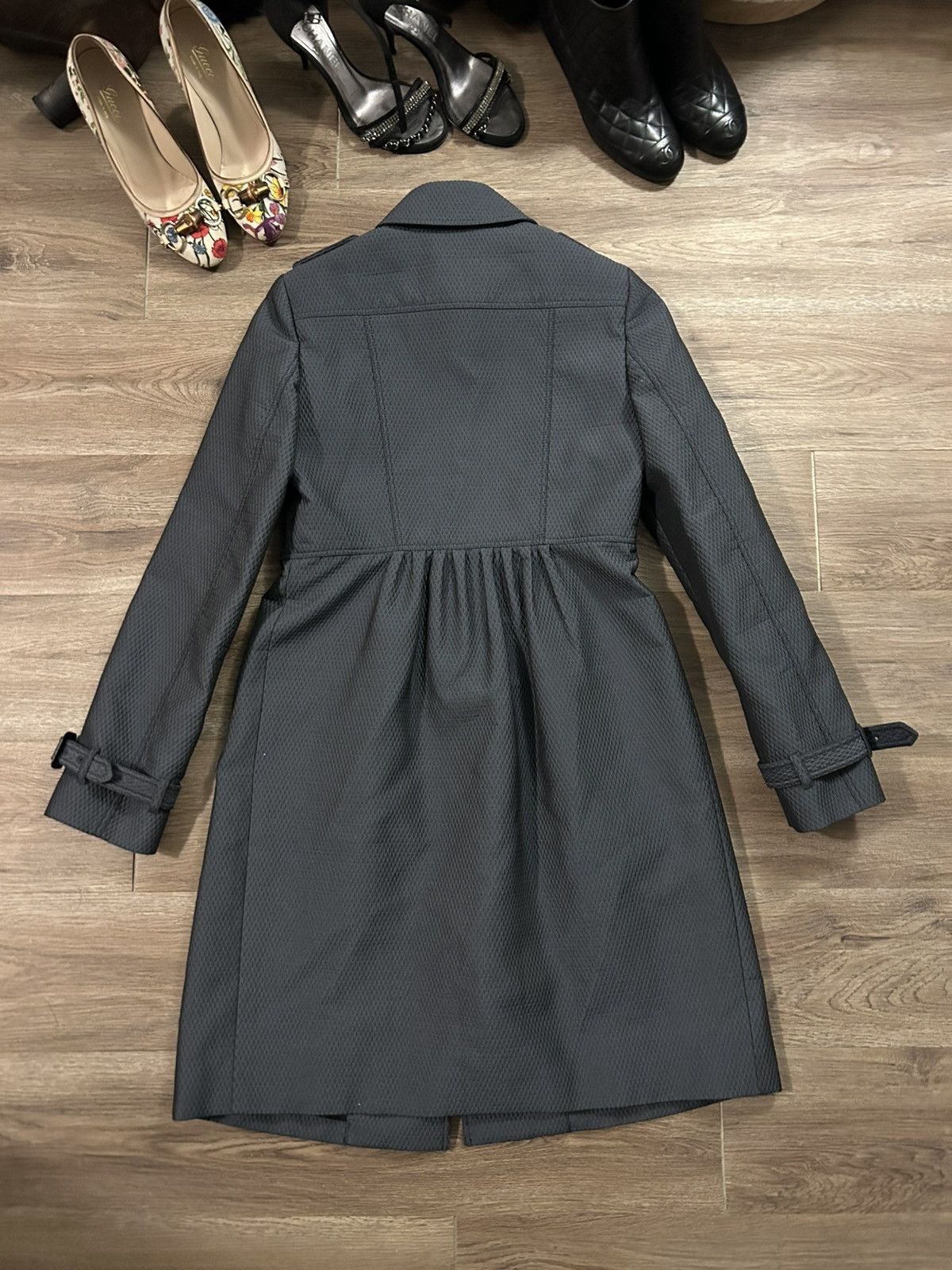 Burberry Burberry London Adrienne Diamond-Weave Pleated Coat Size XS / US 0-2 / IT 36-38 - 3 Thumbnail