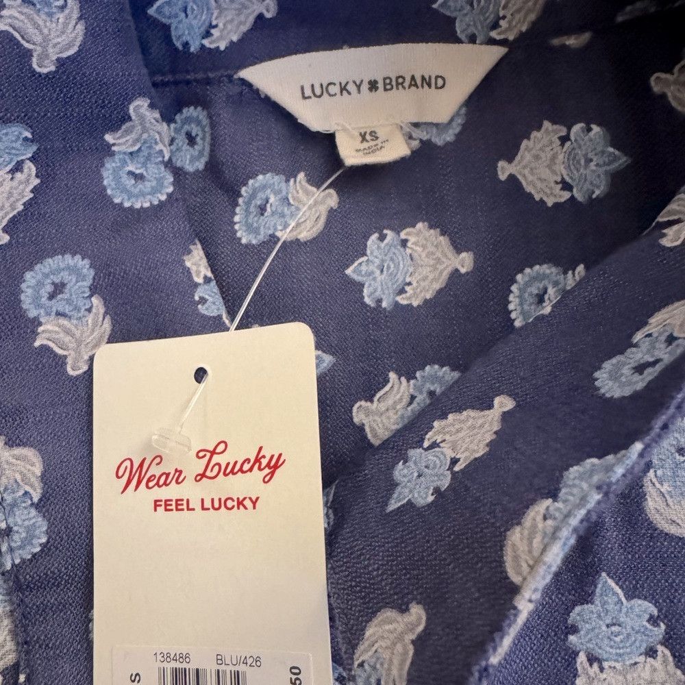 Lucky Brand NWT New $80 Lucky Brand Blue Floral Cotton Viscose Shirt Si Size XS / US 0-2 / IT 36-38 - 5 Thumbnail