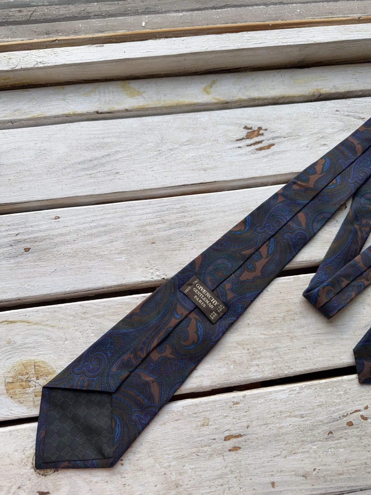 Designer × Givenchy Vintage Givenchy Paris Silk Tie Paisley Brown Blue Italy Size ONE SIZE - 7 Thumbnail