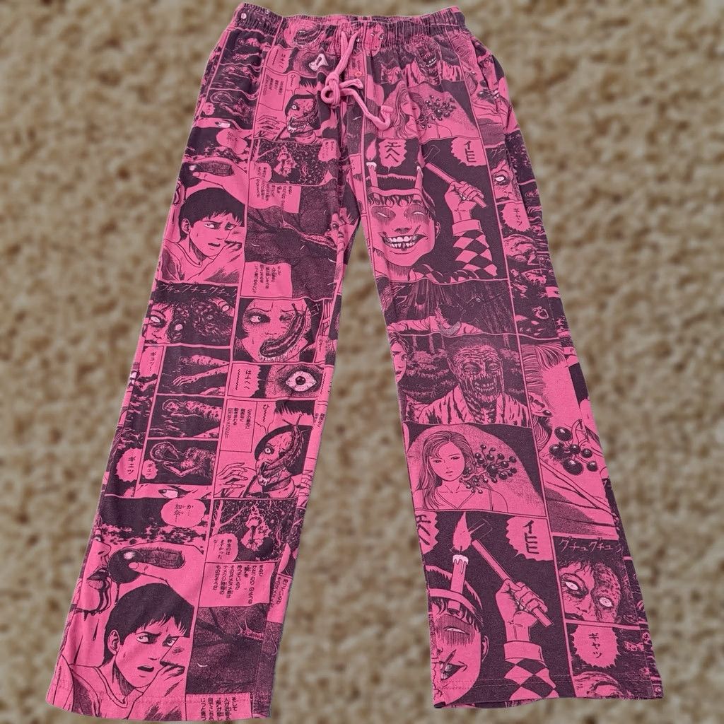 Vintage Junji Ito Collection Pajama Pants Unisex Adult Sz Small Red Anime Cartoon Size US 29 - 1 Thumbnail
