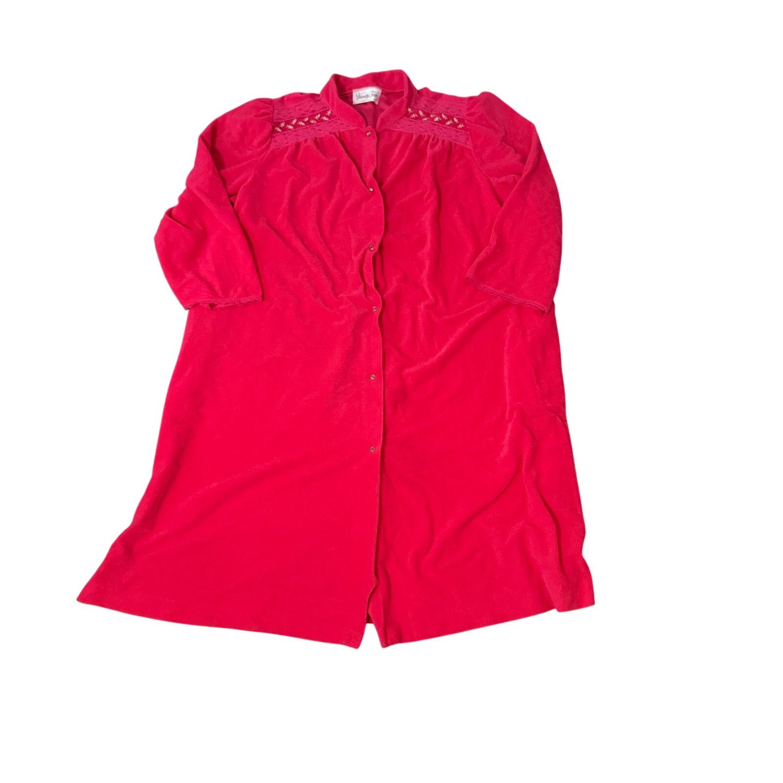 Vintage Vintage Vanity Fair Magenta Velour Long Robe Embroidery Snap Size ONE SIZE - 5 Thumbnail