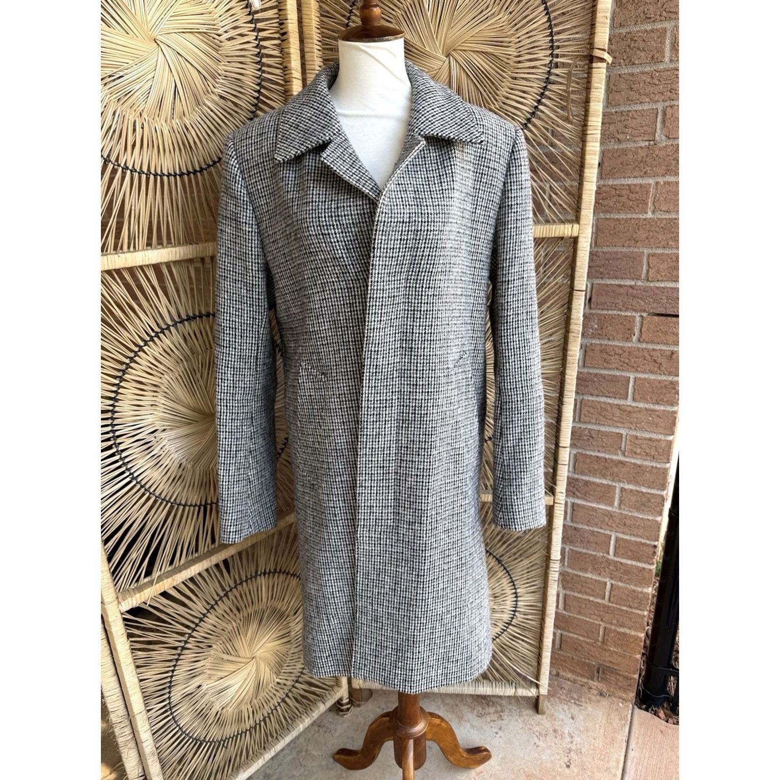 Harris Tweed Sandro Paris Wool Harris Tweed Coat Women Medium Houndstooth Long Jacket Size M / US 6-8 / IT 42-44 - 7 Thumbnail