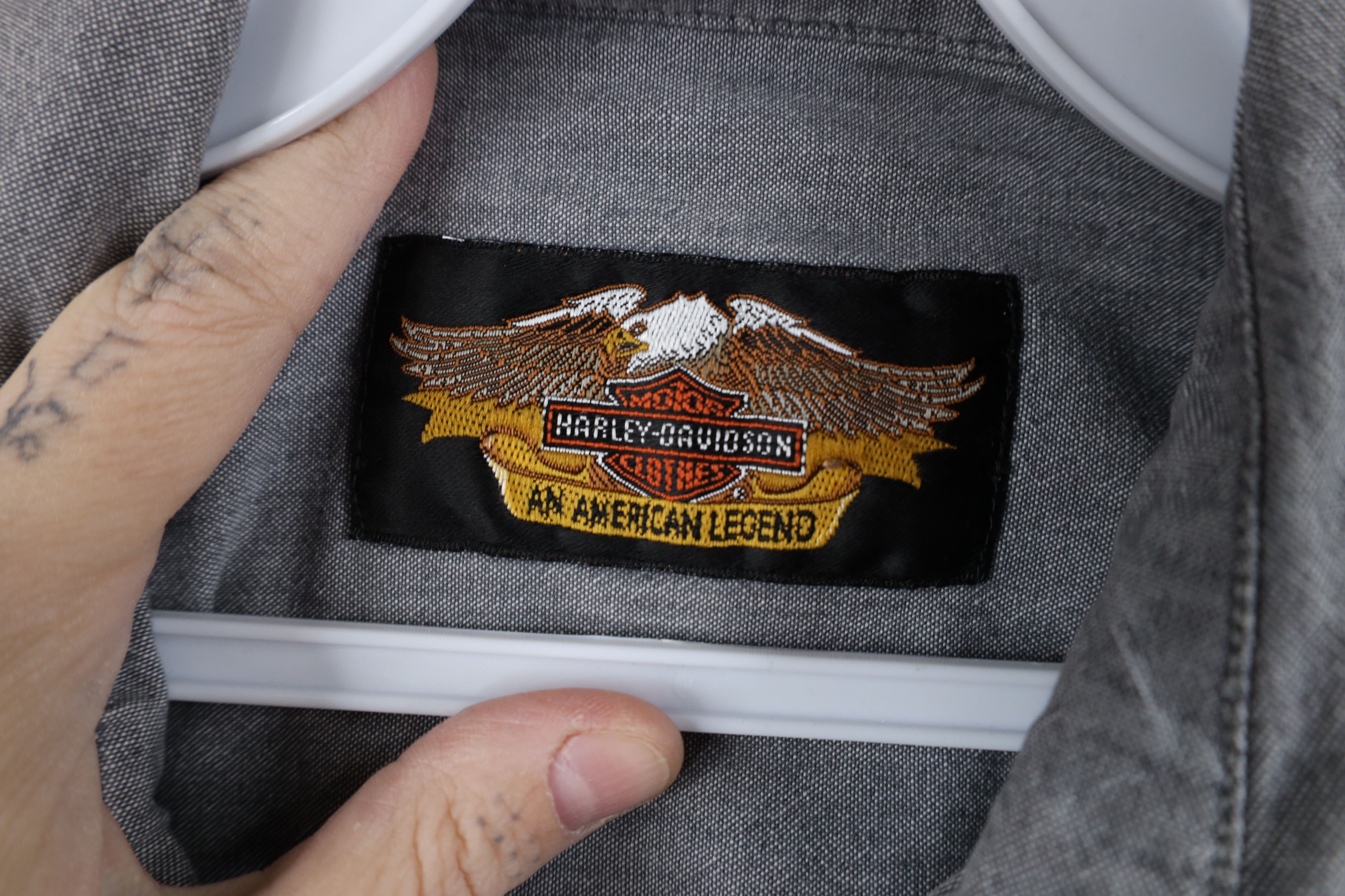 Harley Davidson Vintage Harley Davidson Chambray Snap Button Shirt Gray Size S / US 4 / IT 40 - 9 Thumbnail