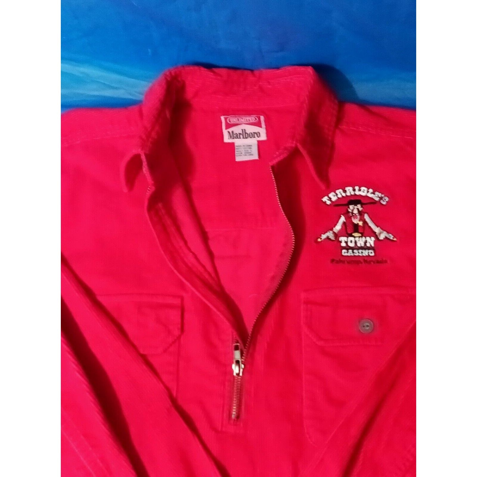 Marlboro 90's Marlboro Red Corduroy 1/2 Zip Pullover Shirt Large Terr Size US L / EU 52-54 / 3 - 2 Thumbnail