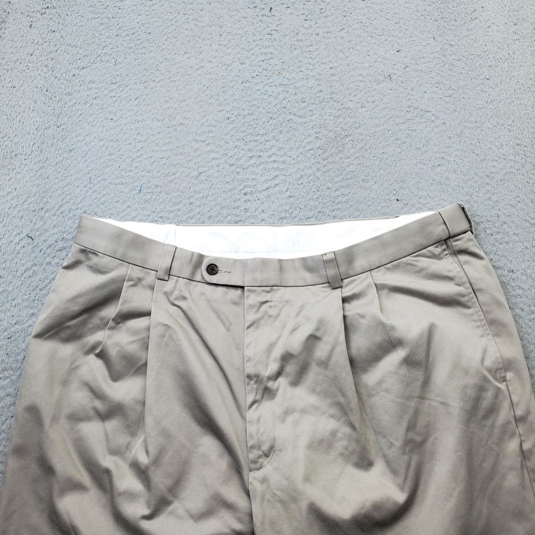 Joseph Joseph & Feiss Mens Chino Pants 40x30 Tan Pleated Low Waist Straight Leg Cuffed Shirt Size 40 Mens Size US 40 / EU 56 - 7 Thumbnail