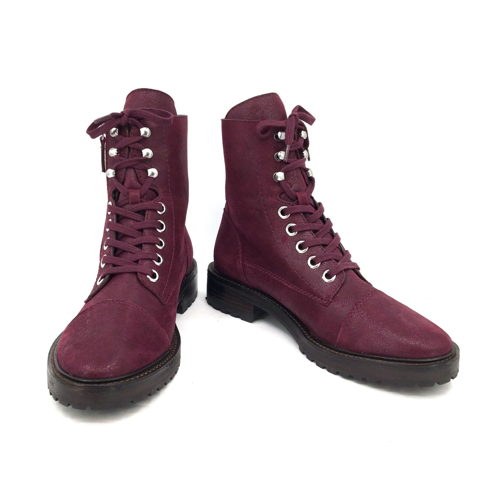 image of New Paige Marline Combat Boot Burgundy Glitter Purple Sparkle Zip Lug Sole 8 in White, Women's