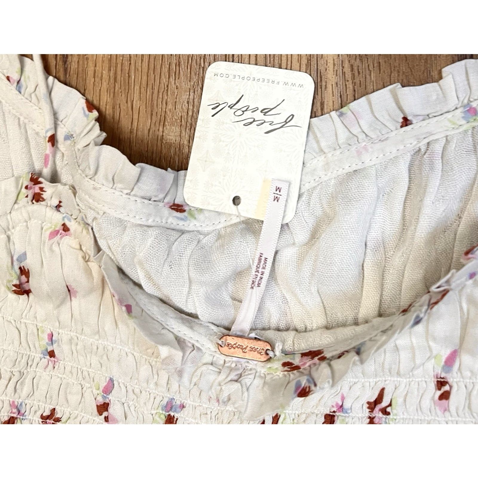Free People Free People Top Ivory Kaia Floral Smocked Cropped Ruffled Sleeveless NWT Size M Size M / US 6-8 / IT 42-44 - 6 Thumbnail