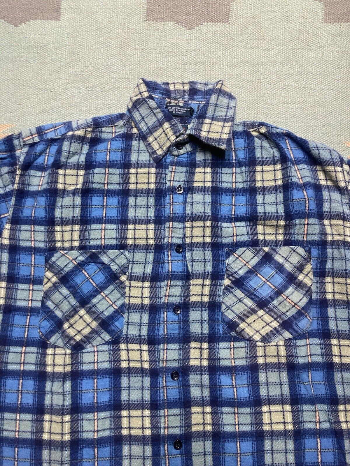 Vintage VTG 90s brushed cotton flannel shirt plaid check blue medium Size US M / EU 48-50 / 2 - 2 Thumbnail