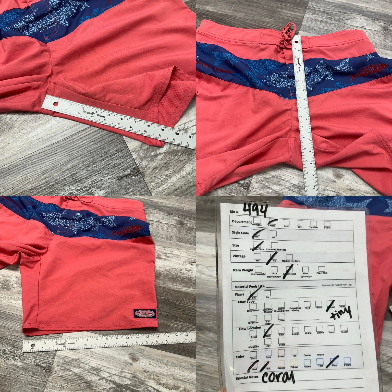 Vineyard Vines Vineyard Vines Sharks Coral Pink Blue Mens 40 Diamond Textured Swim Board Shorts Size US 40 / EU 56 - 8 Thumbnail