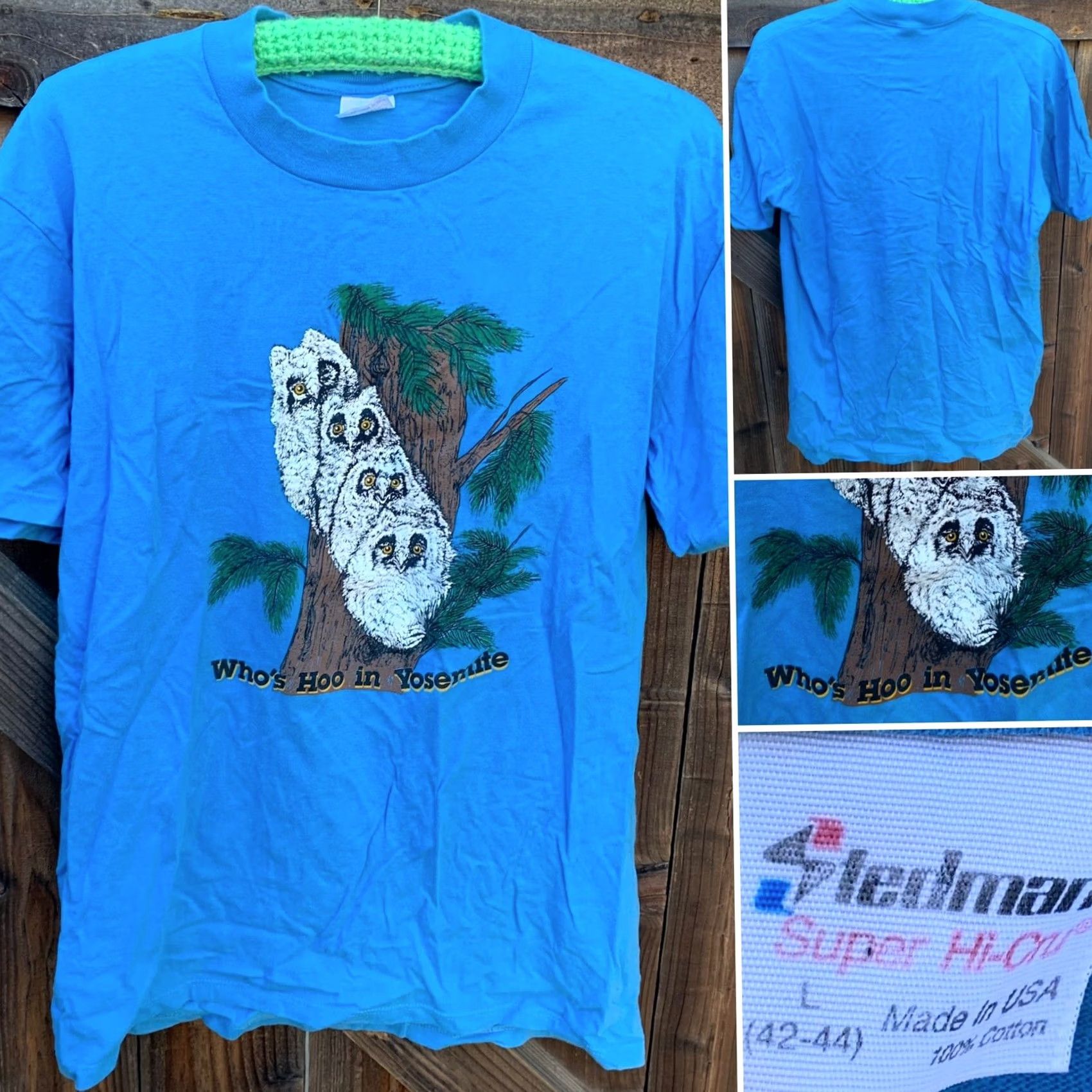 Vintage VINTAGE Who’s Hoo in Yosemite t-shirt Owl Owls Blue L 42-44 Men Shirt Size L Graphic Print Yosemite 90s Nature Owl Mens Size US L / EU 52-54 / 3 - 6 Thumbnail