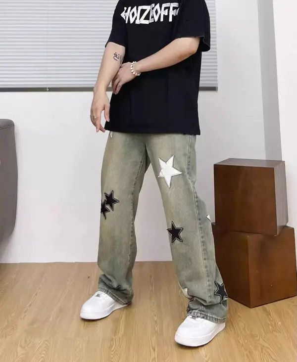 VIBE Street Star Embroidered Drape Distressed Jeans Size US 30 / EU 46 - 6 Thumbnail
