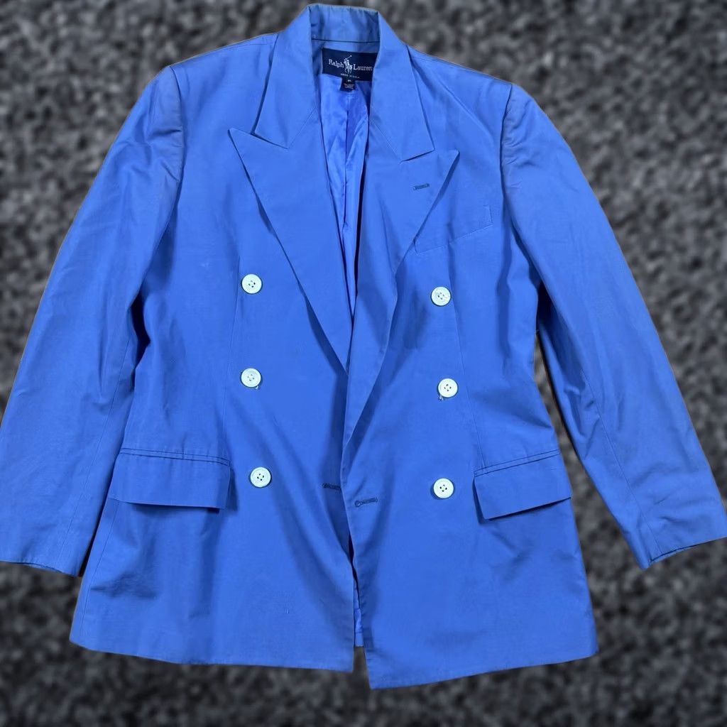 Ralph Lauren VINTAGE Ralph Lauren Blazer Women’s 6 Double Breasted USA Made Blue Sports Coat Shirt Woman Blue Cotton Regular Size 6 Womens Size M / US 6-8 / IT 42-44 - 1 Thumbnail