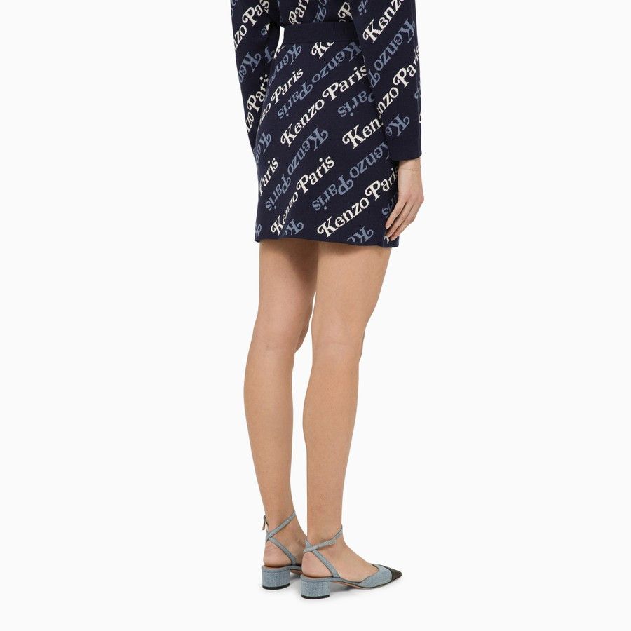 Kenzo o1d2blof0824 Midnight Cotton And Wool Mini Skirt in Blue Size 27" / US 4 / IT 40 - 4 Thumbnail