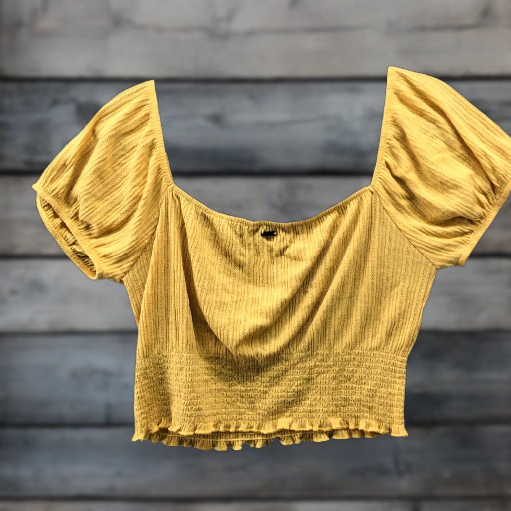 O'Neill O'Neill Puff Sleeve Crop Top Womens L Mustard Yellow Smocked Size L / US 10 / IT 46 - 1 Thumbnail