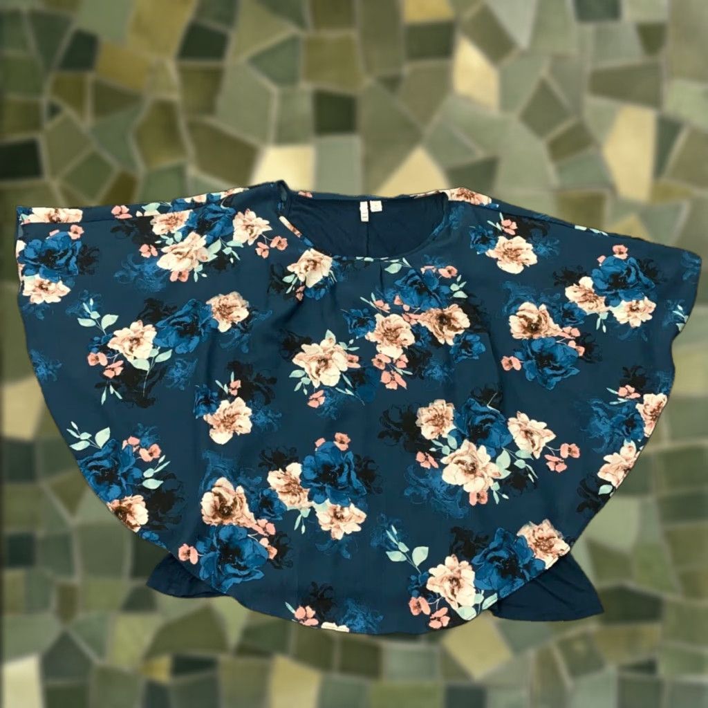 Vintage Elle Blouse XL Blue Floral Flowy Layered Stretch Top Size XL / US 12-14 / IT 48-50 - 1 Thumbnail