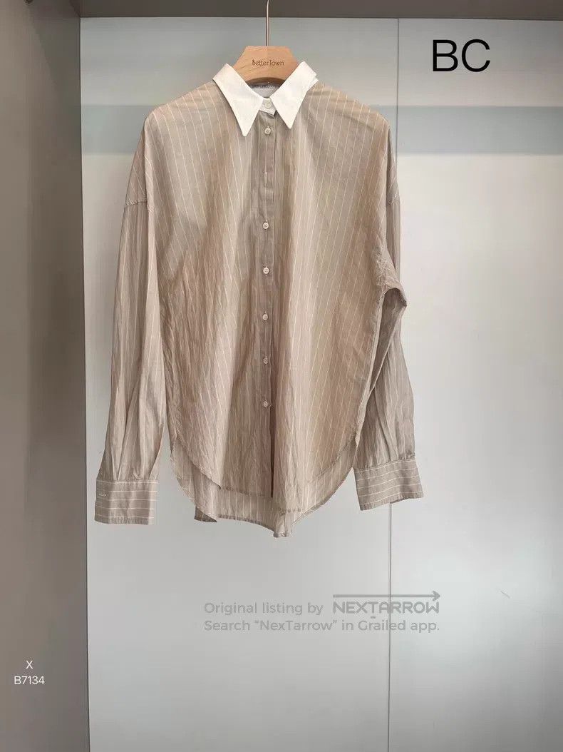 Other Brunello Cucinelli Khaki striped cotton shirt Size M / US 6-8 / IT 42-44 - 1 Thumbnail