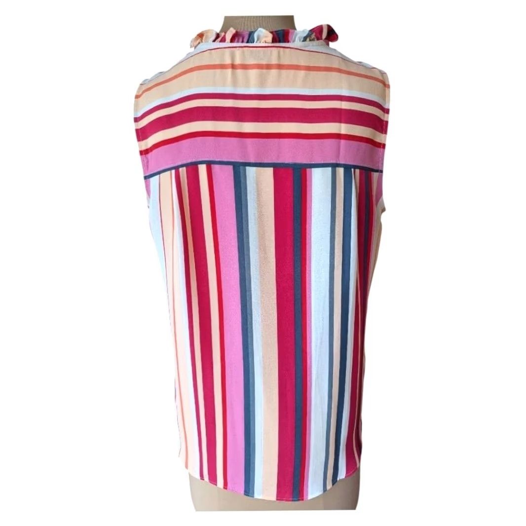 Loft LOFT Blouse Sleeveless Multicolor Stripe Ruffle Neck Womens M Office casual retro Size M / US 6-8 / IT 42-44 - 2 Thumbnail