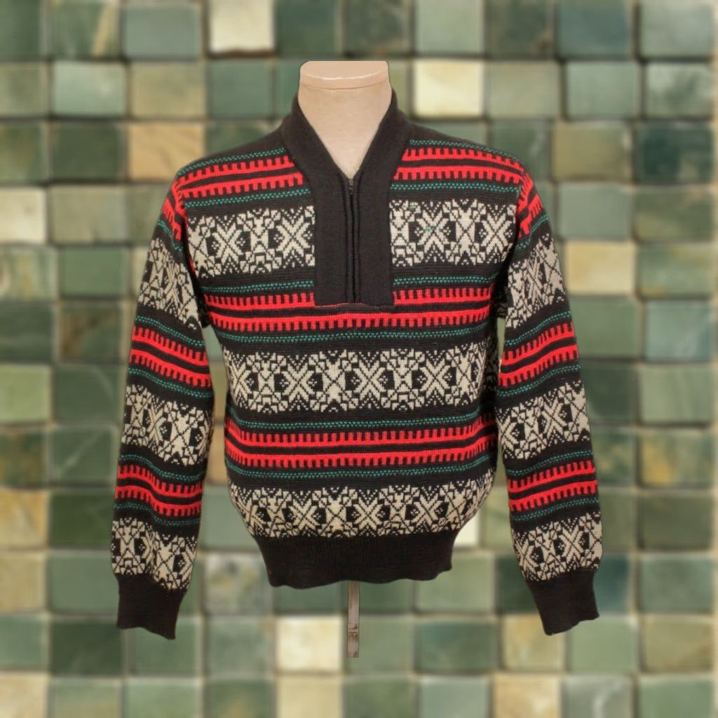 Vintage VTG Pilgrim 60s Sweater Shirt Mens Wool Pullover Size M Black Green Red Decade 1960s Casual Measurements Included Size US M / EU 48-50 / 2 - 1 Thumbnail