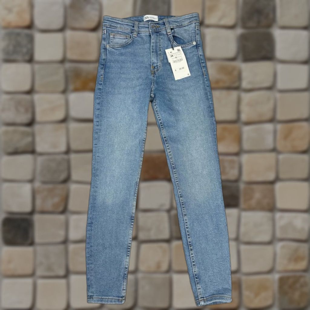 Zara Zara Jeans Womens 6 Blue Denim Logo Cotton Stretch Mid Rise Skinny Leg 26x26 New Size 28" / US 6 / IT 42 - 1 Thumbnail