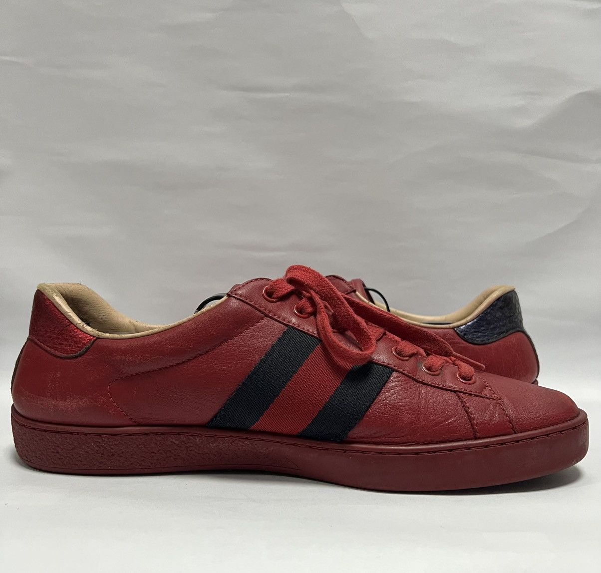 Gucci Gucci - Red Leather Web Ace Low Top Sneakers Size US 6.5 / EU 39-40 - 8 Thumbnail