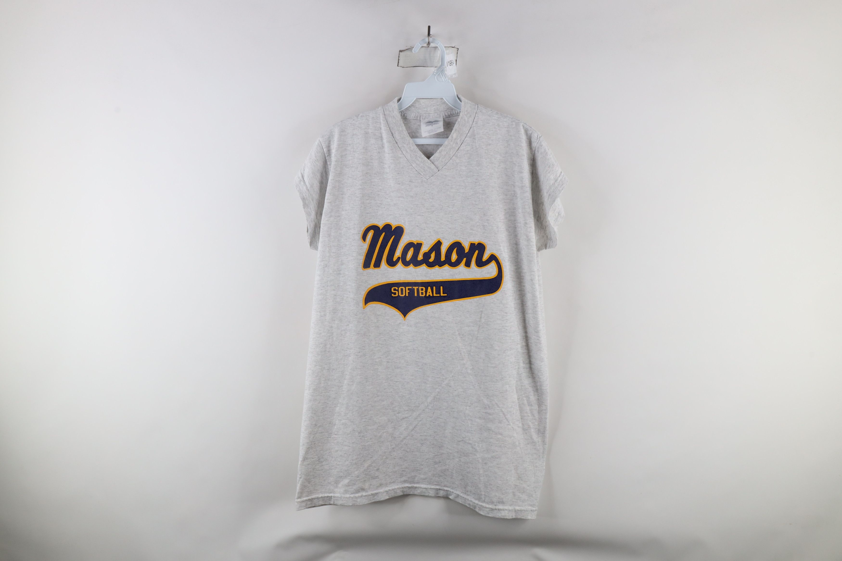 Vintage Vintage 90s Script Mason Softball Jersey T-Shirt Gray Size L / US 10 / IT 46 - 1 Thumbnail