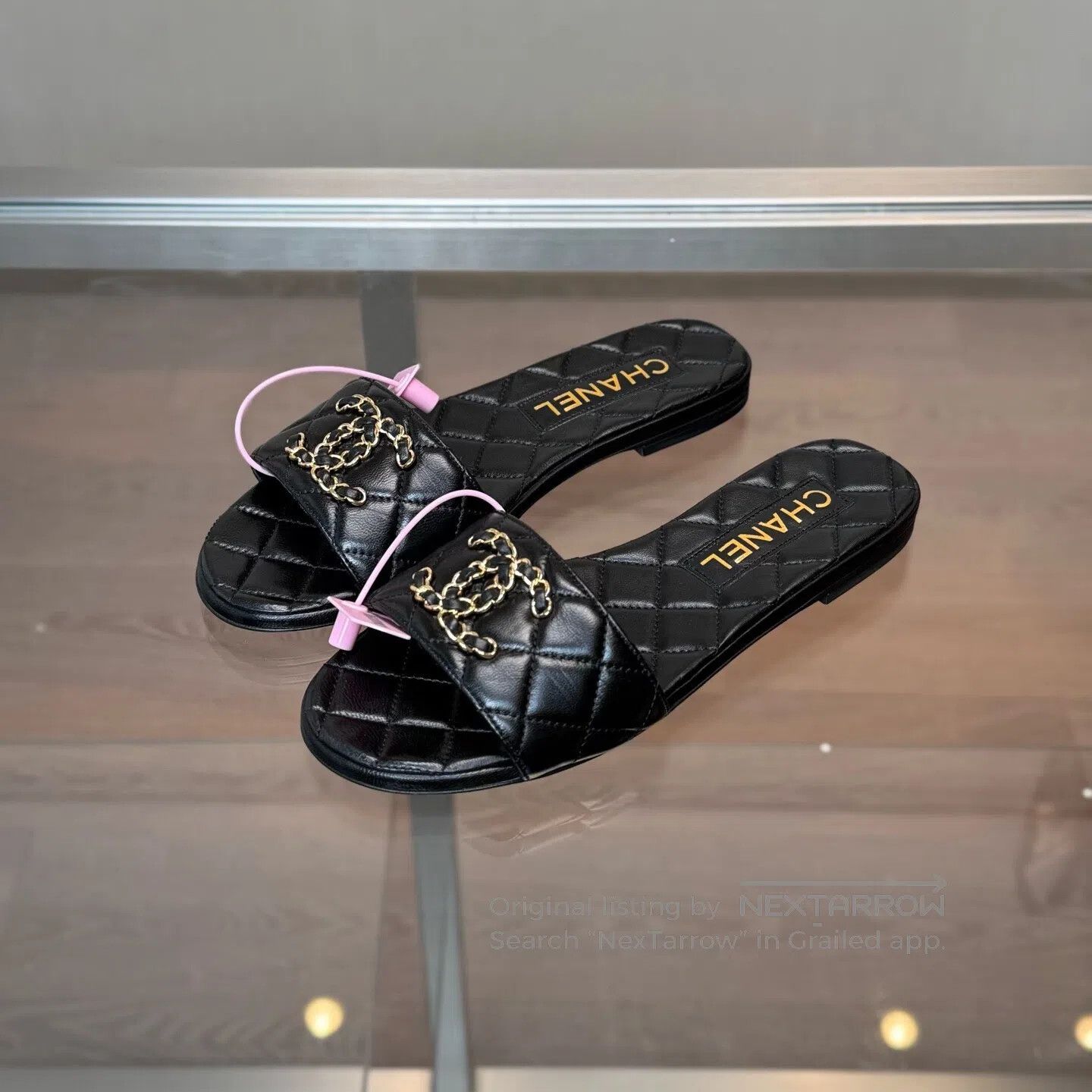 Chanel Chanel Black Gold Double C Leather Slipper with Chain-Latt Size US 4.5 / IT 34.5 - 1 Thumbnail