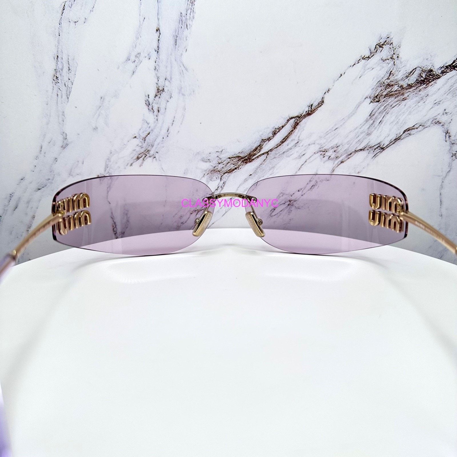 Miu Miu New MIU MIU Sunglasses Gold Pink Wrap AUTHENTIC Runway 2025 Size ONE SIZE - 20 Thumbnail