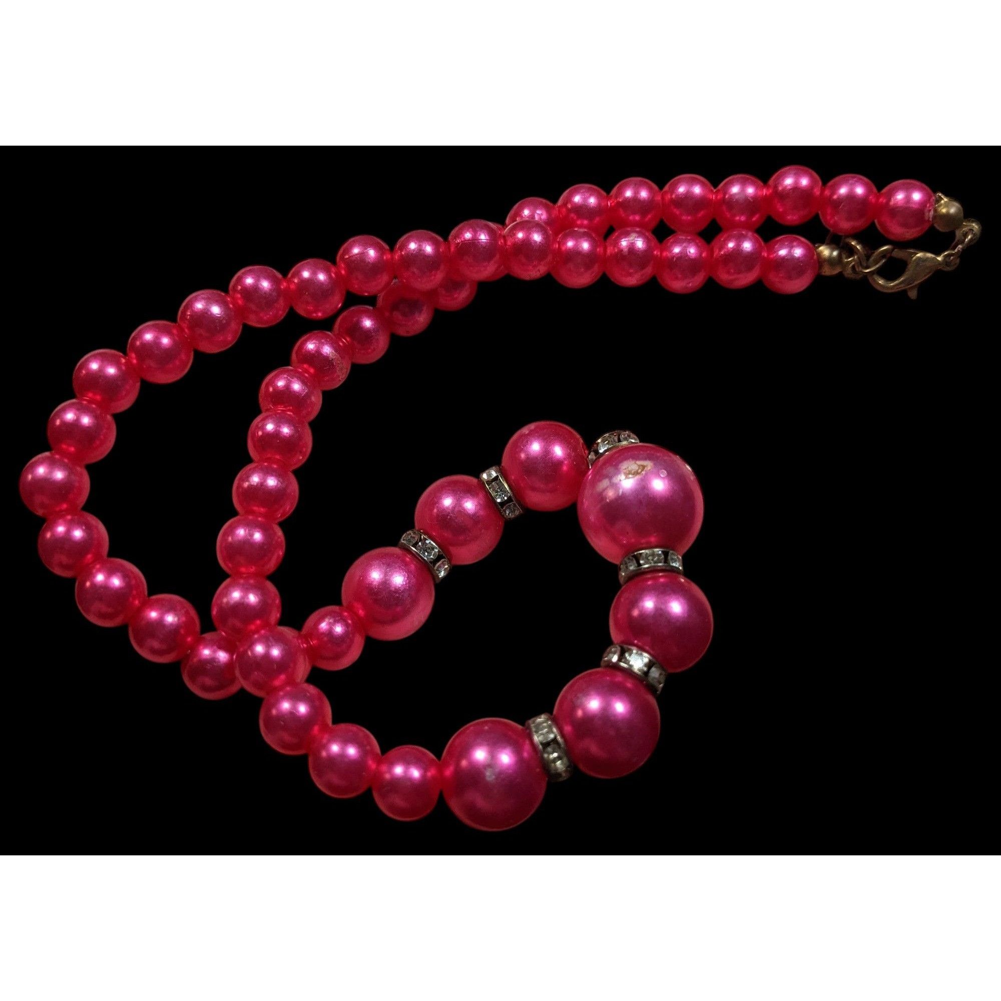 Other 80s Glam Magenta Faux Pearl And Rhinestone Beaded Necklace Size ONE SIZE - 4 Thumbnail