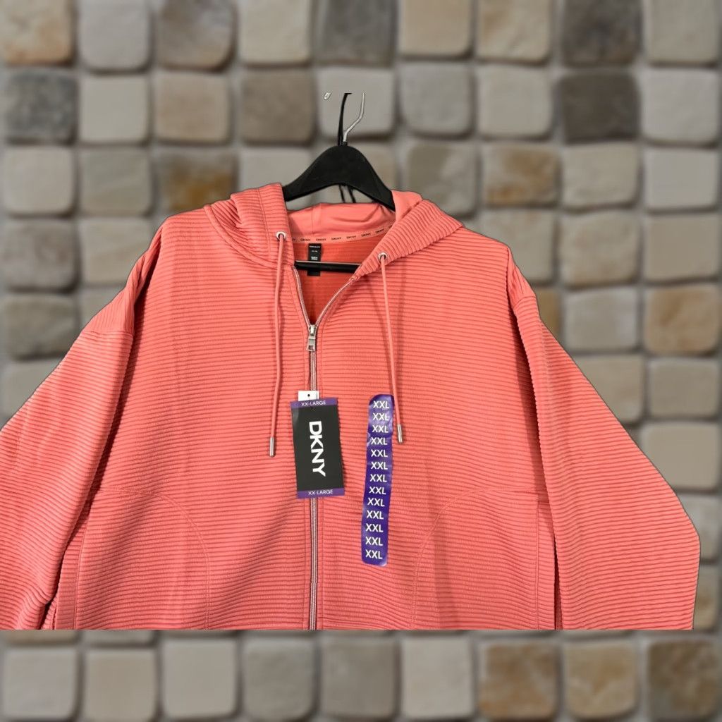 DKNY DKNY Hoodie Full Zip Womens 2XL Faded Rose Outdoor Ribbed Drawstring NWT Size XXL / US 16-18 / IT 52-54 - 1 Thumbnail