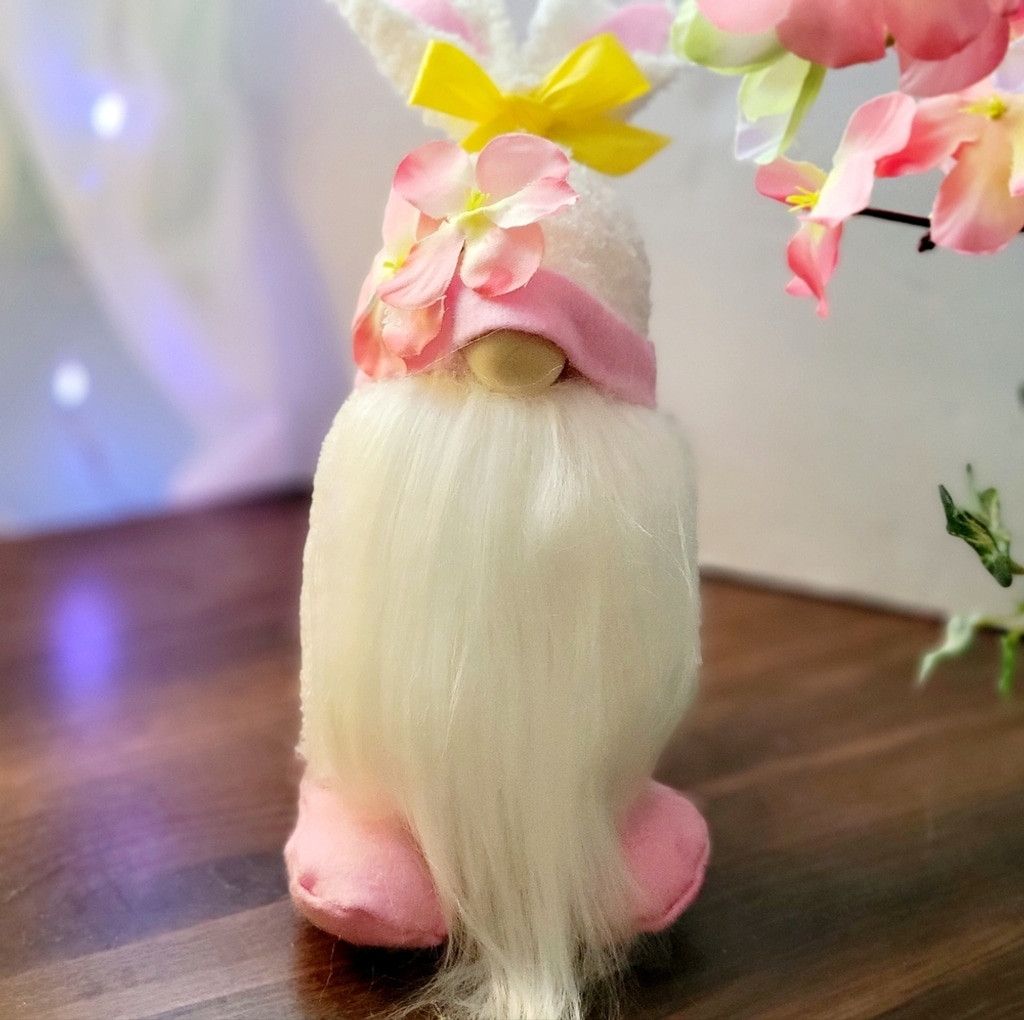 Handmade Pink Plumeria Flower Easter Bunny Spring Time Gnome Size ONE SIZE - 5 Thumbnail