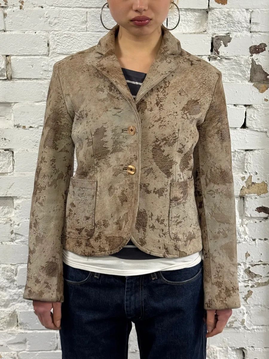 Just Cavalli AW2003 Cavalli Beige Textured Eroded Leather Blazer Jacket Size S / US 4 / IT 40 - 2 Thumbnail