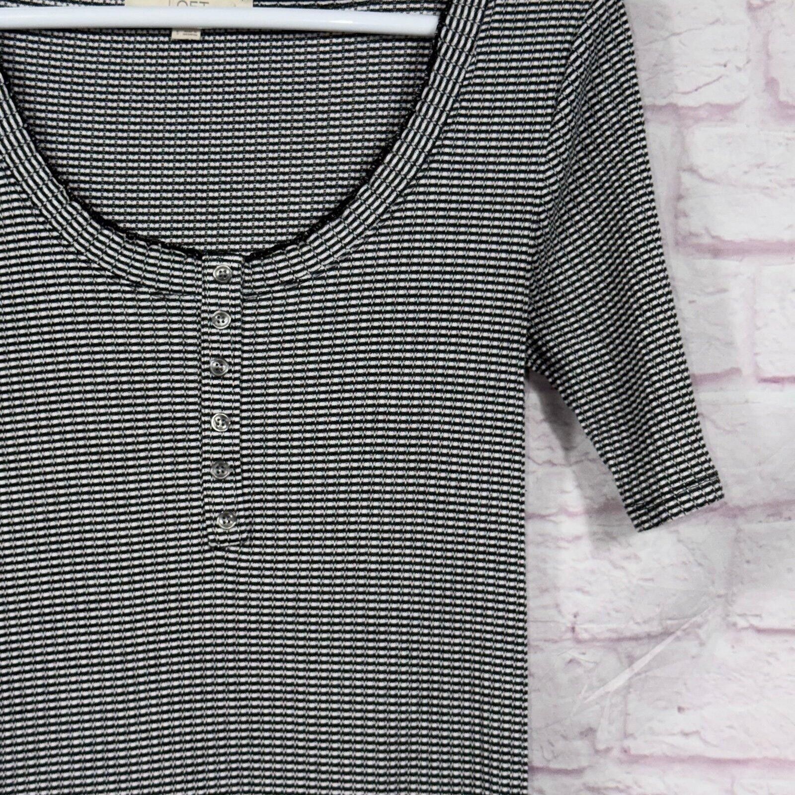Other LOFT Striped Ribbed Henley Small 3/4 Sleeve Stretch Size S / US 4 / IT 40 - 4 Thumbnail