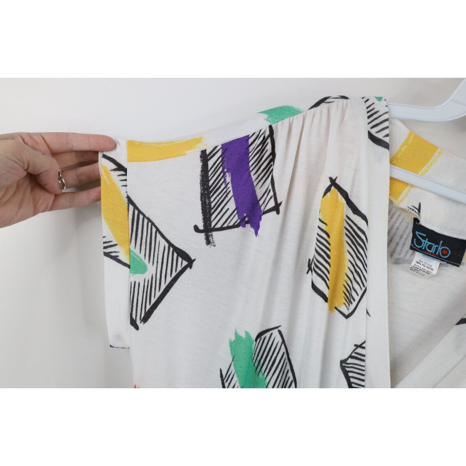 Vintage Vintage 80s Art Deco Distressed Rainbow Geometric Dress Size XXL / US 16-18 / IT 52-54 - 8 Thumbnail