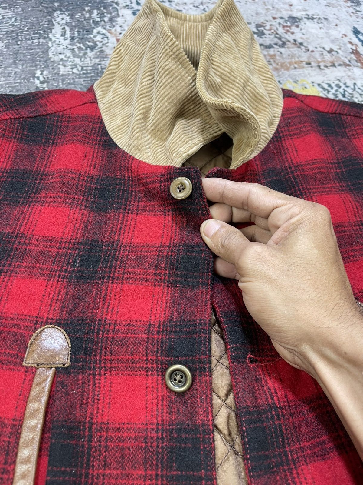 Japanese Brand Sacrifice Japan Plaid Wool Leather Trim Hunting Jacket Size US M / EU 48-50 / 2 - 11 Thumbnail